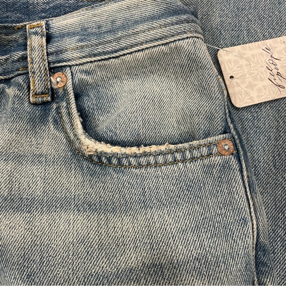 We The Free Distressed Button Fly Distressed Blue Denim Jeans - Picture 4 of 15